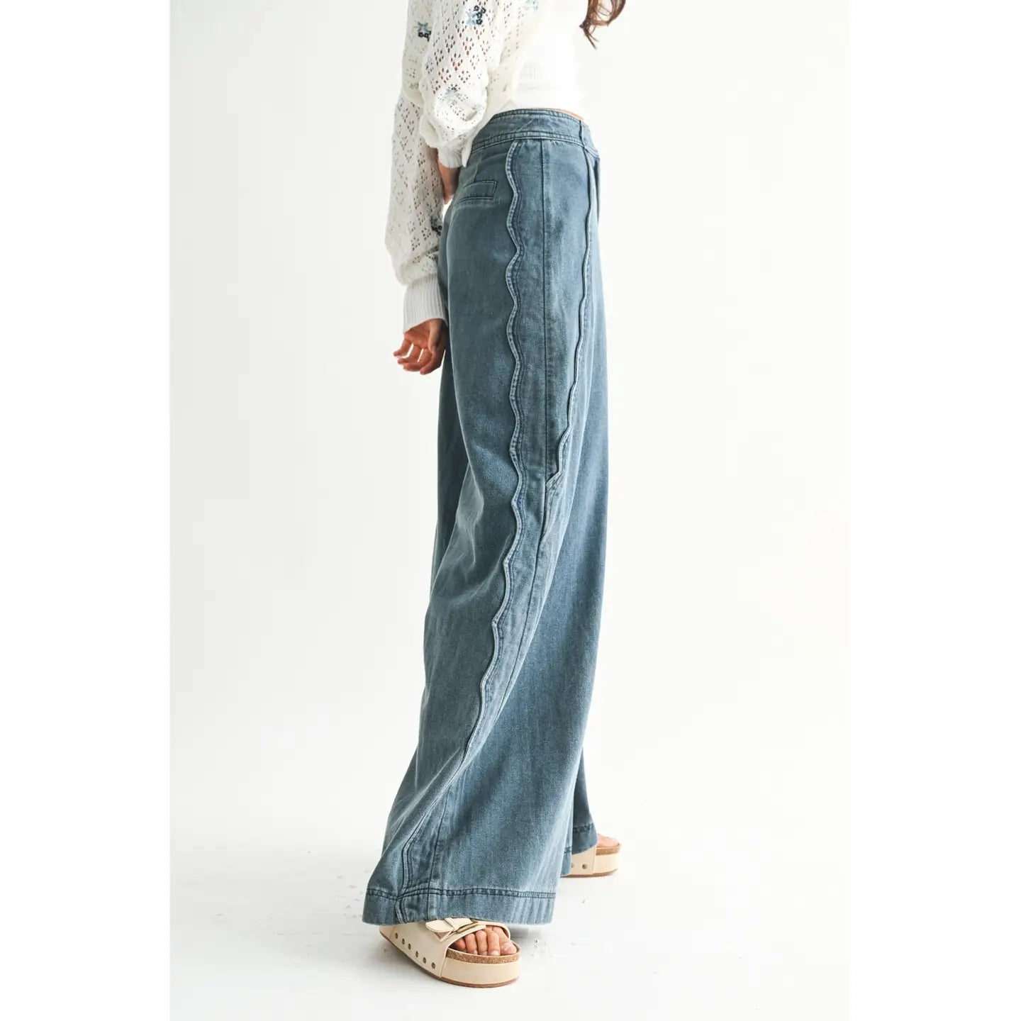 Scallop Wide Leg Denim