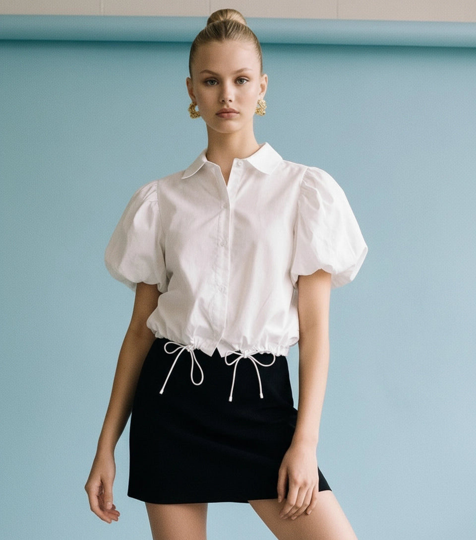 White Pouf Sleeve Blouse