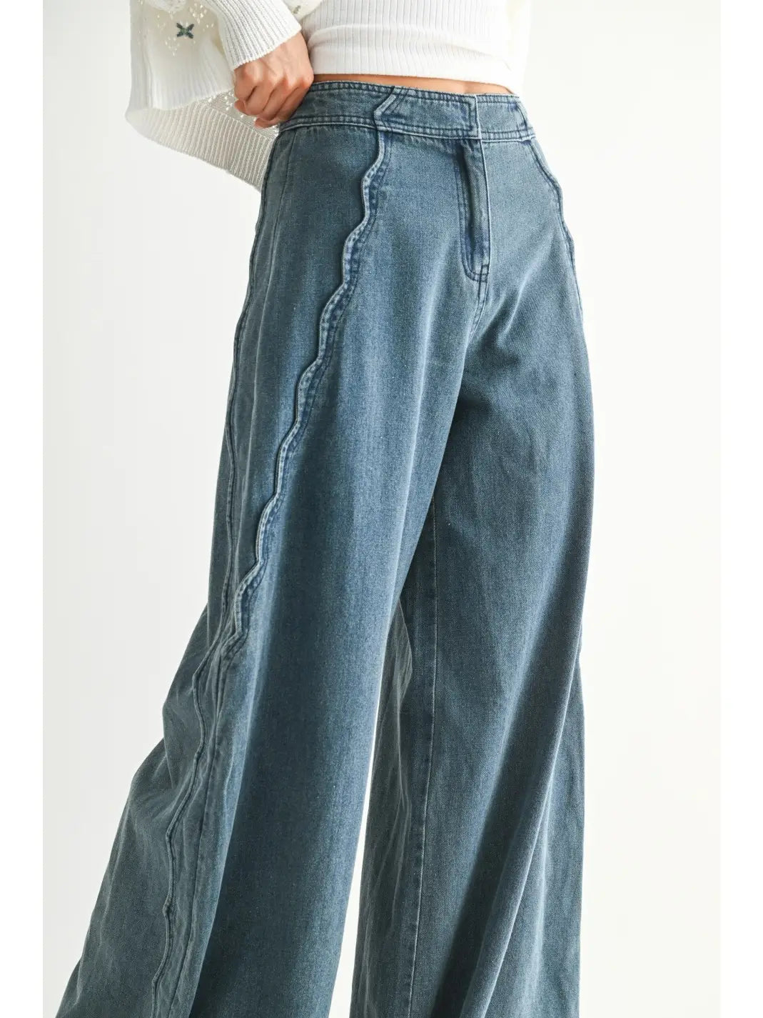 Scallop Wide Leg Denim