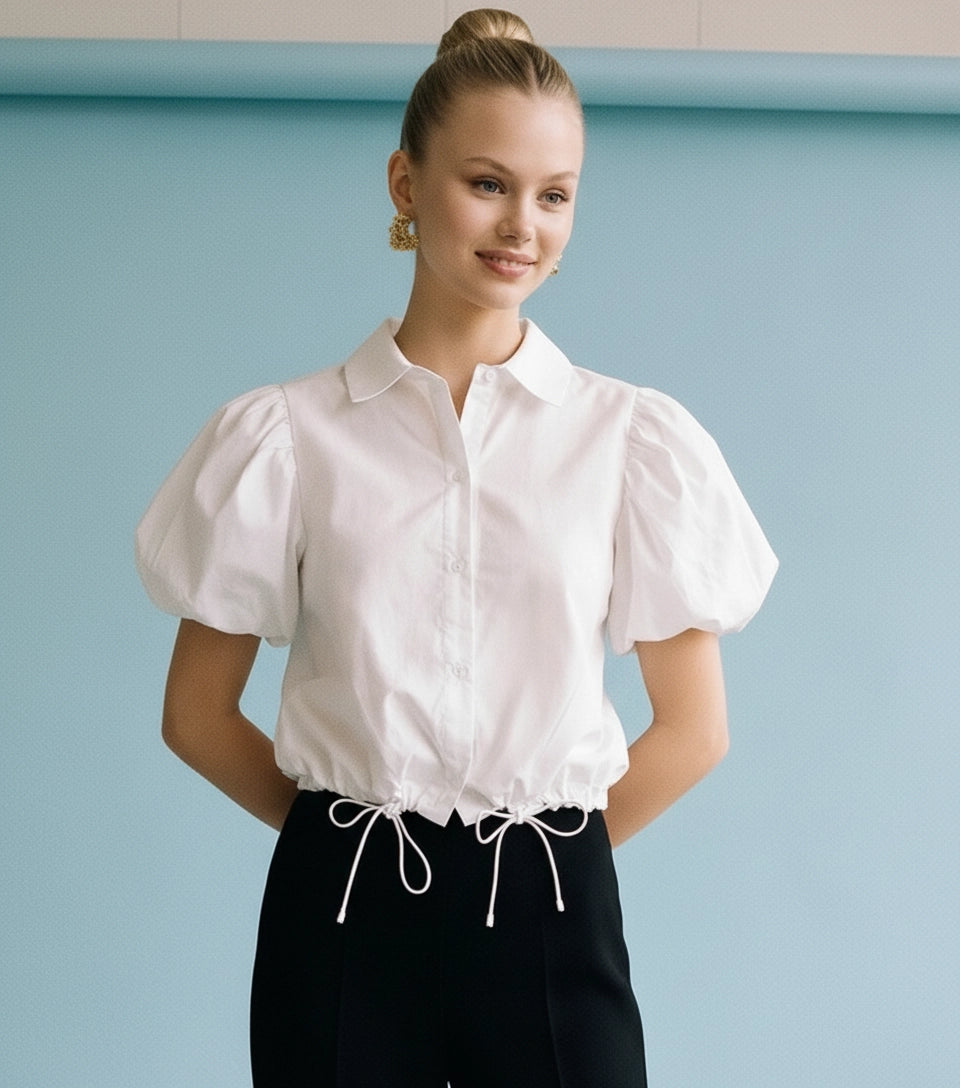 White Pouf Sleeve Blouse