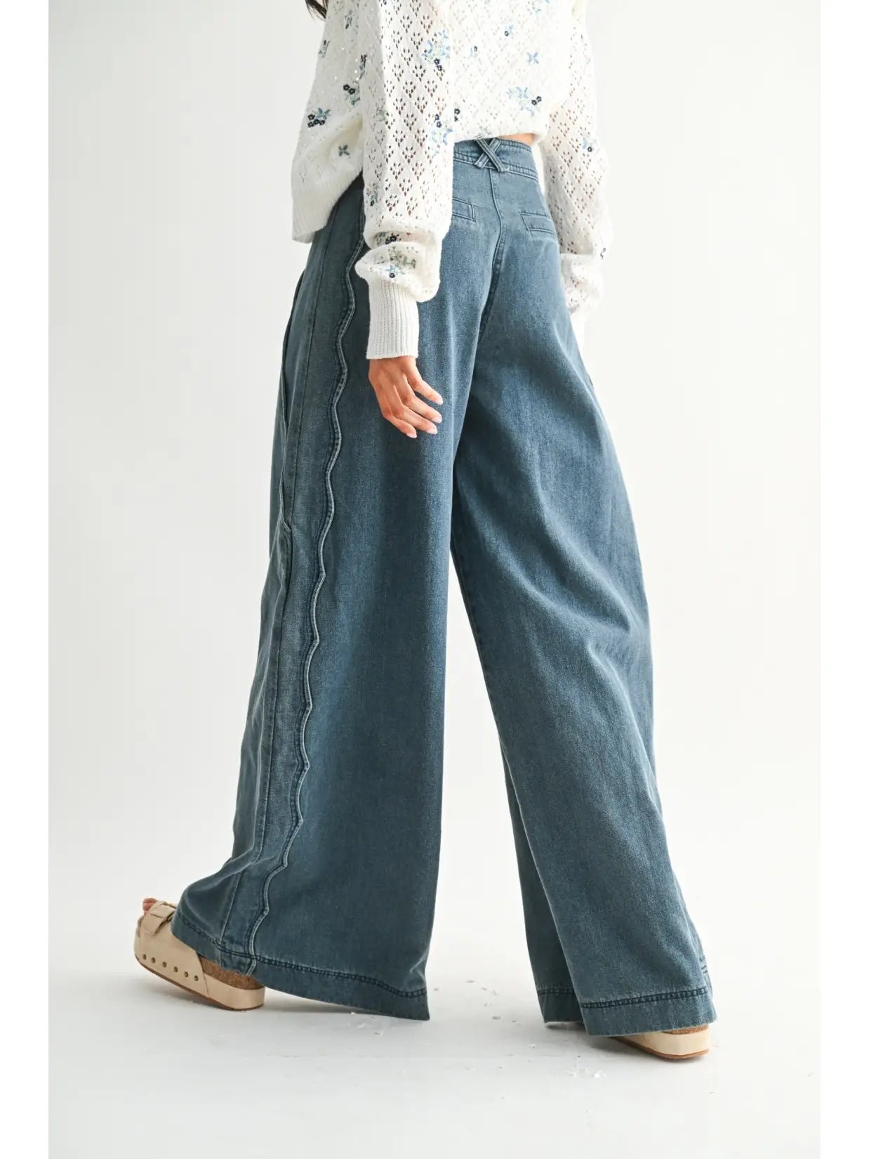 Scallop Wide Leg Denim