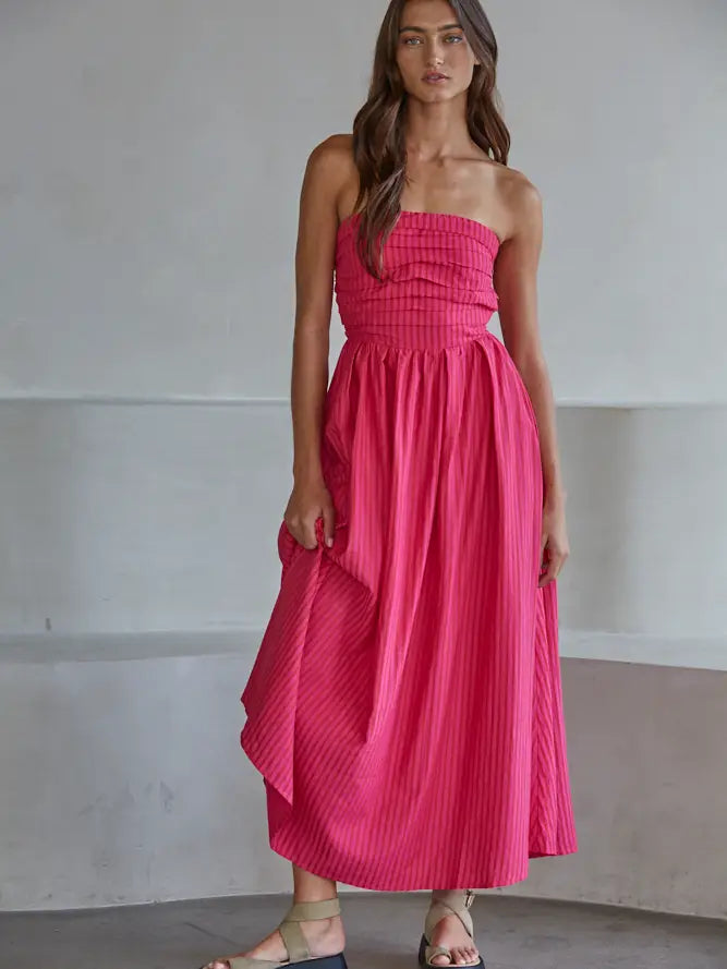 Striped Strapless Maxi Dress