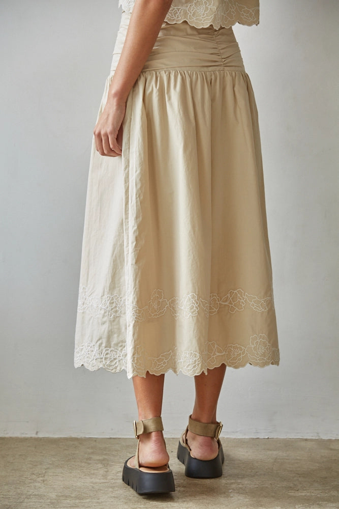Floral Embroidered Midi Skirt