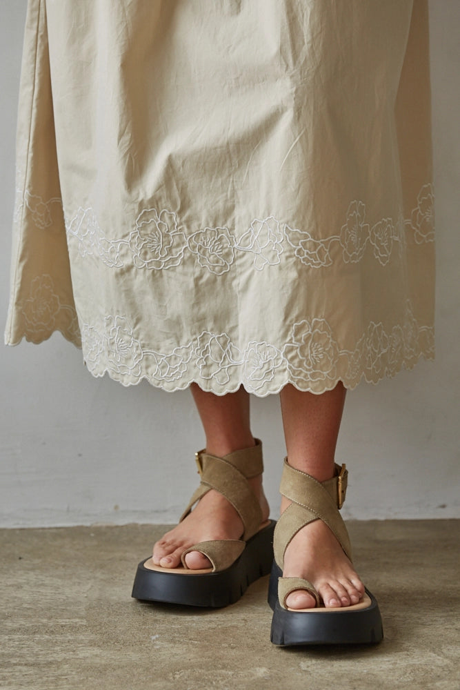 Floral Embroidered Midi Skirt