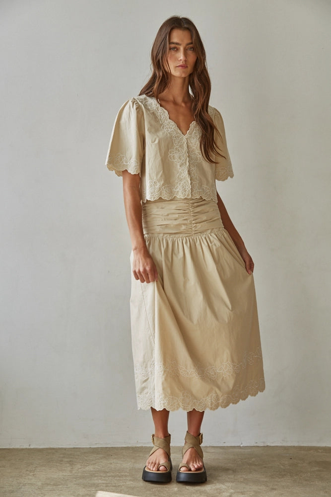 Floral Embroidered Midi Skirt