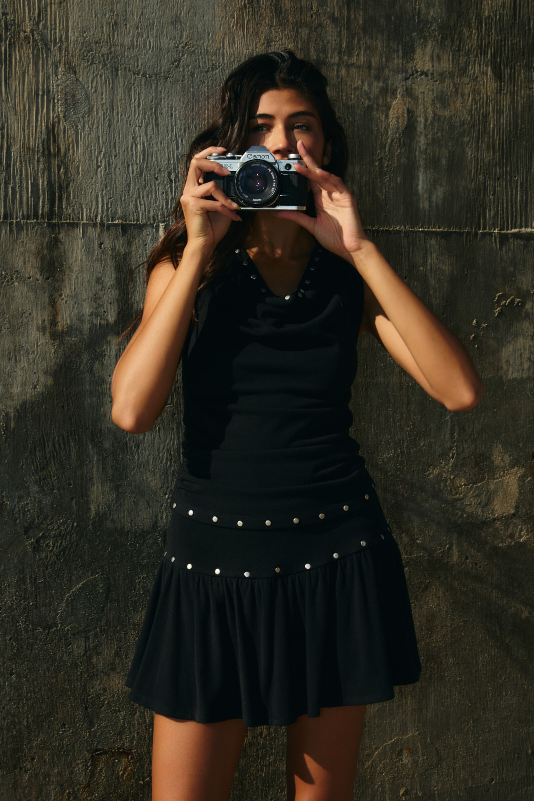 Black Stud Detail Ruched Top