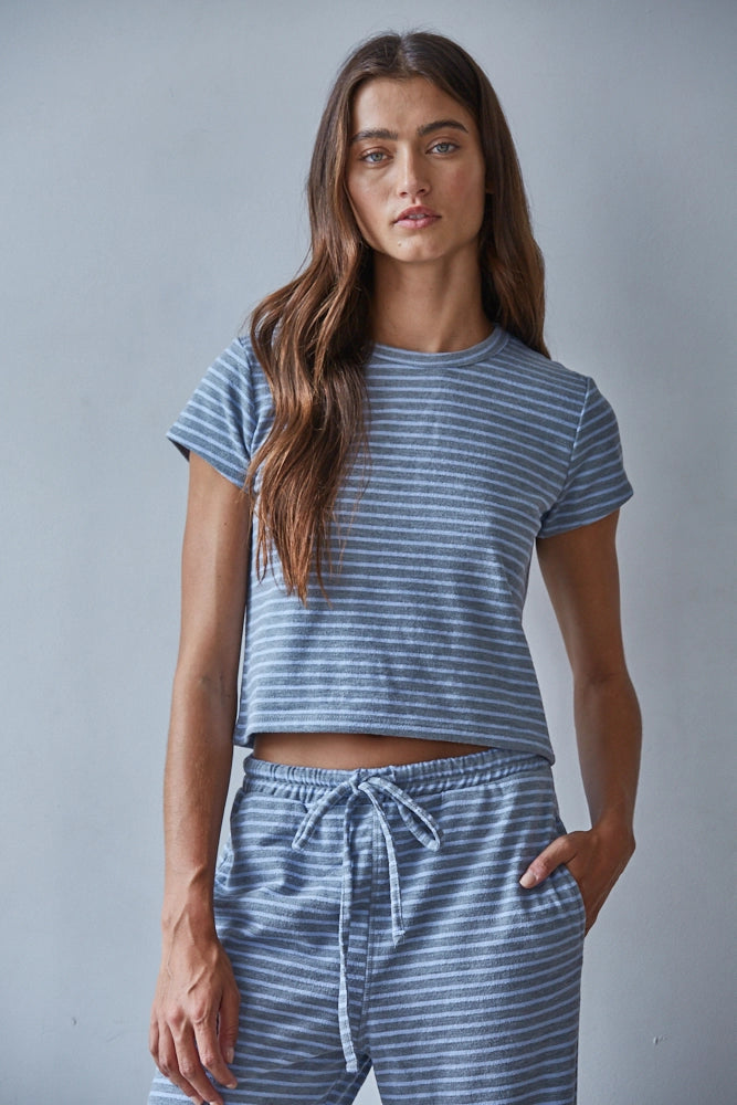 Grey Blue Stripe Top