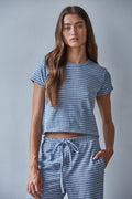 Grey Blue Stripe Top