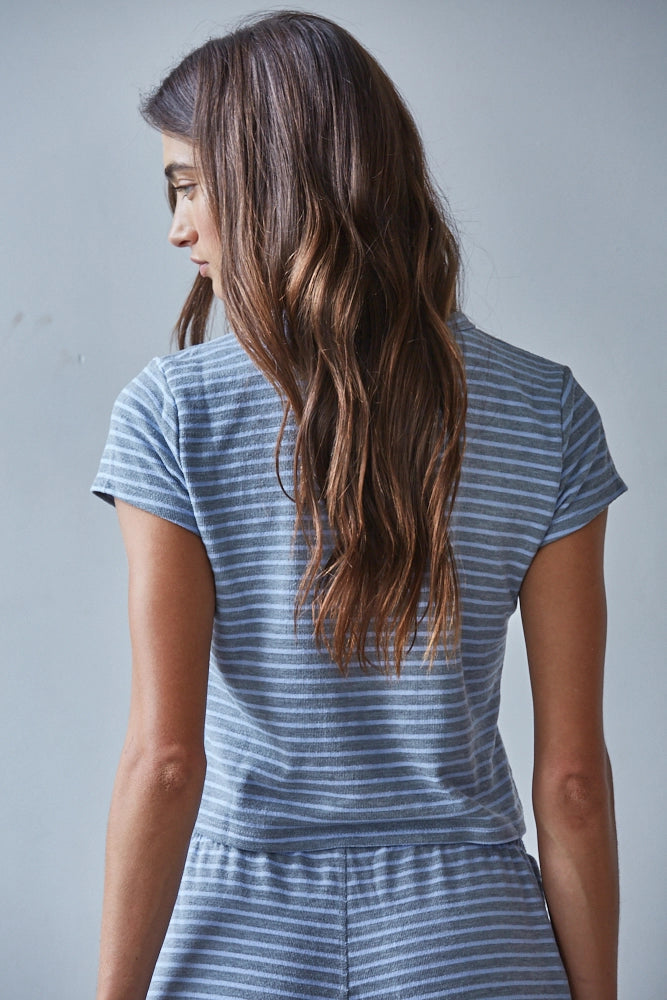 Grey Blue Stripe Top