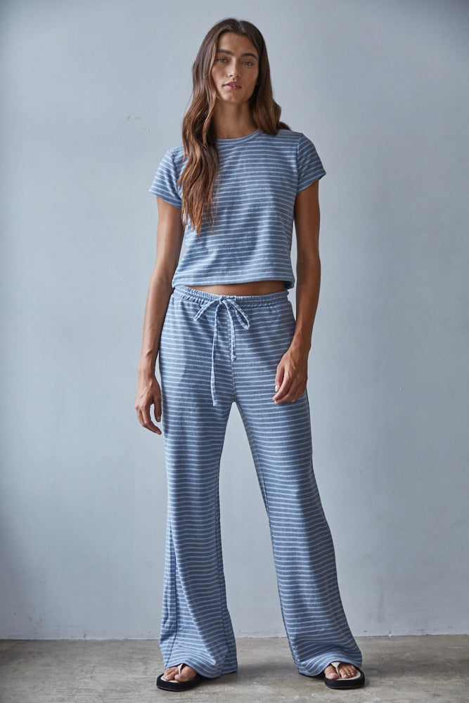 Grey Blue Stripe Top