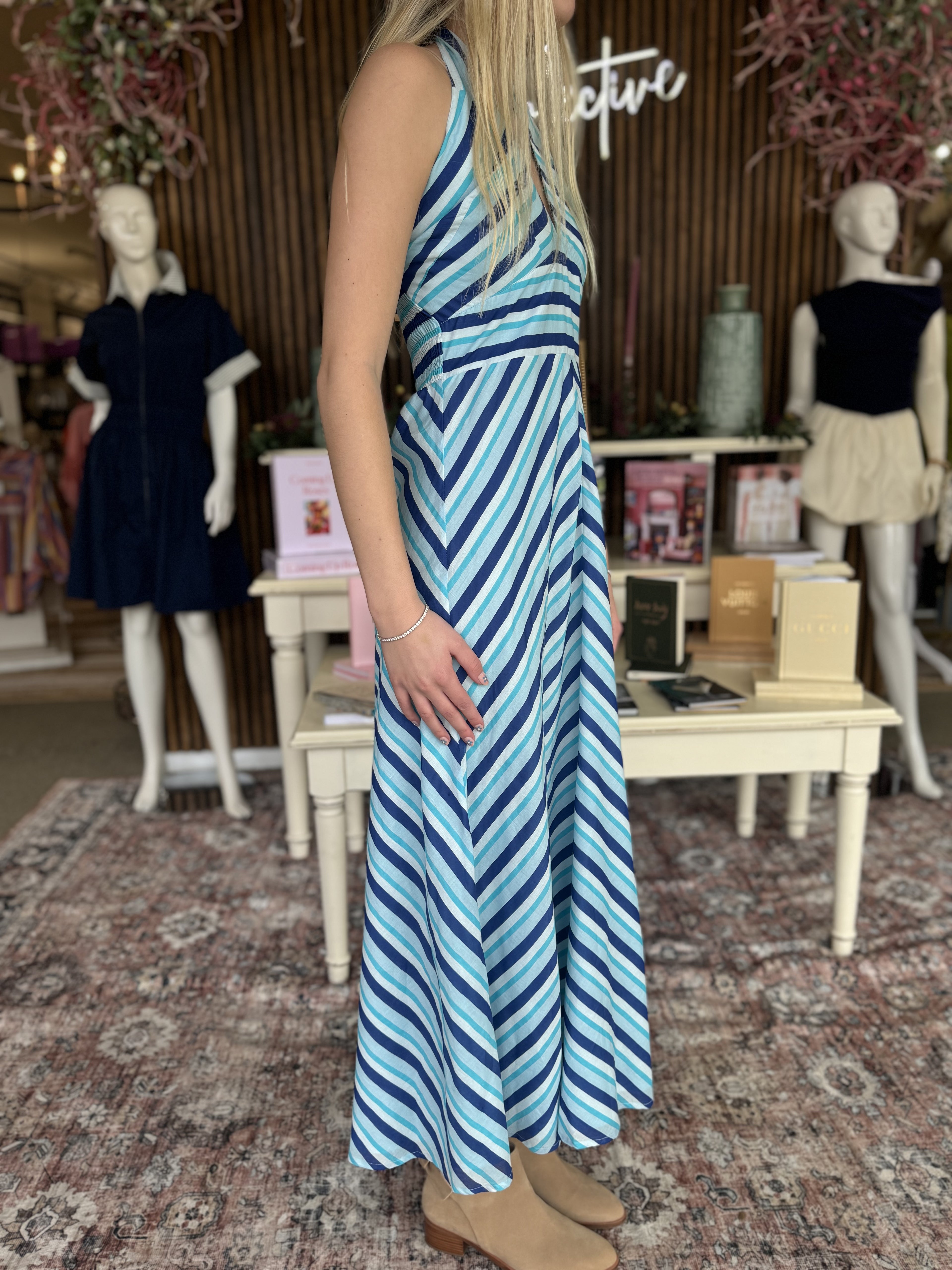 French Blue Stripe Halter Dress