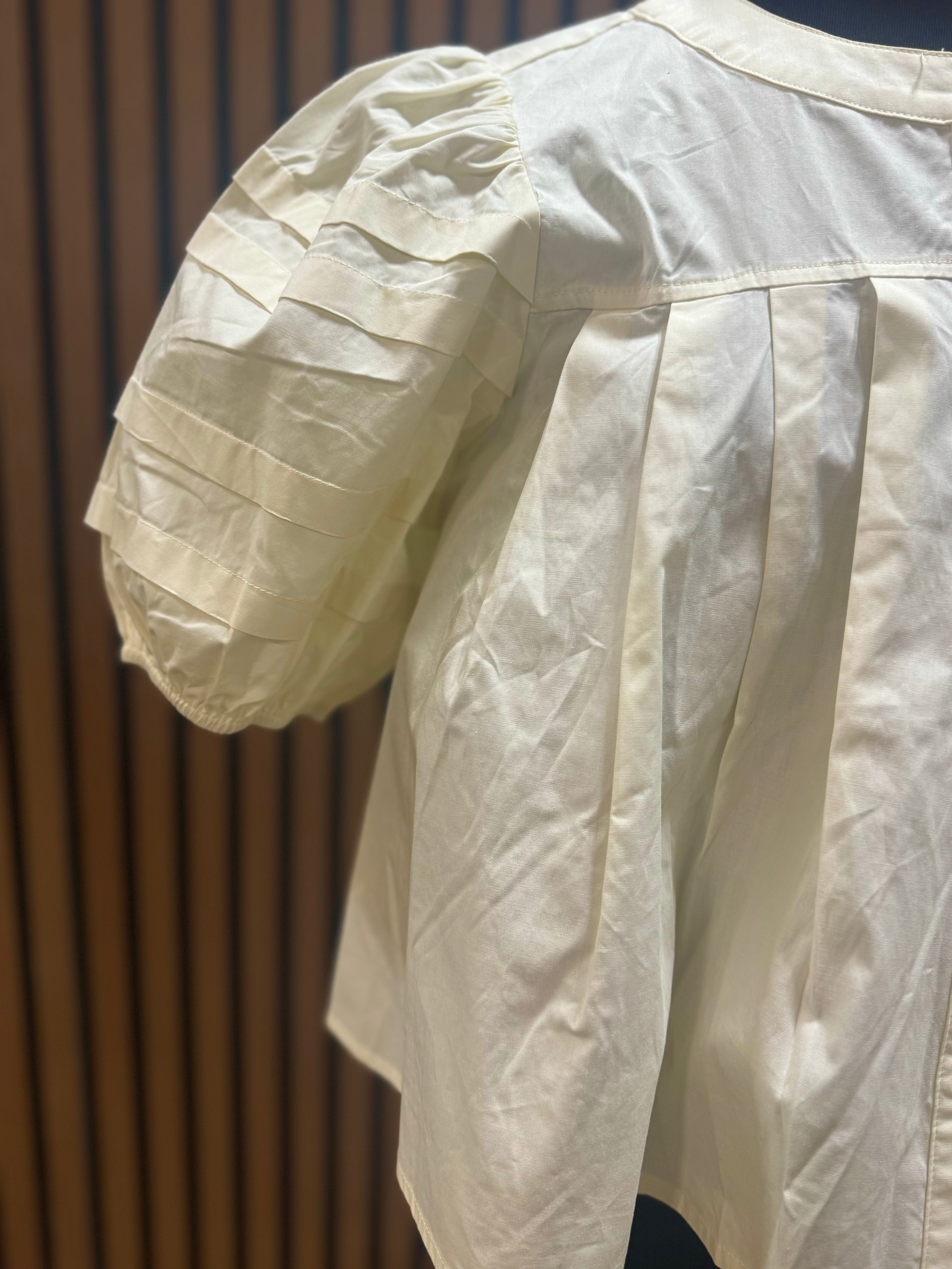 Cream Layered Pouf Sleeve Blouse