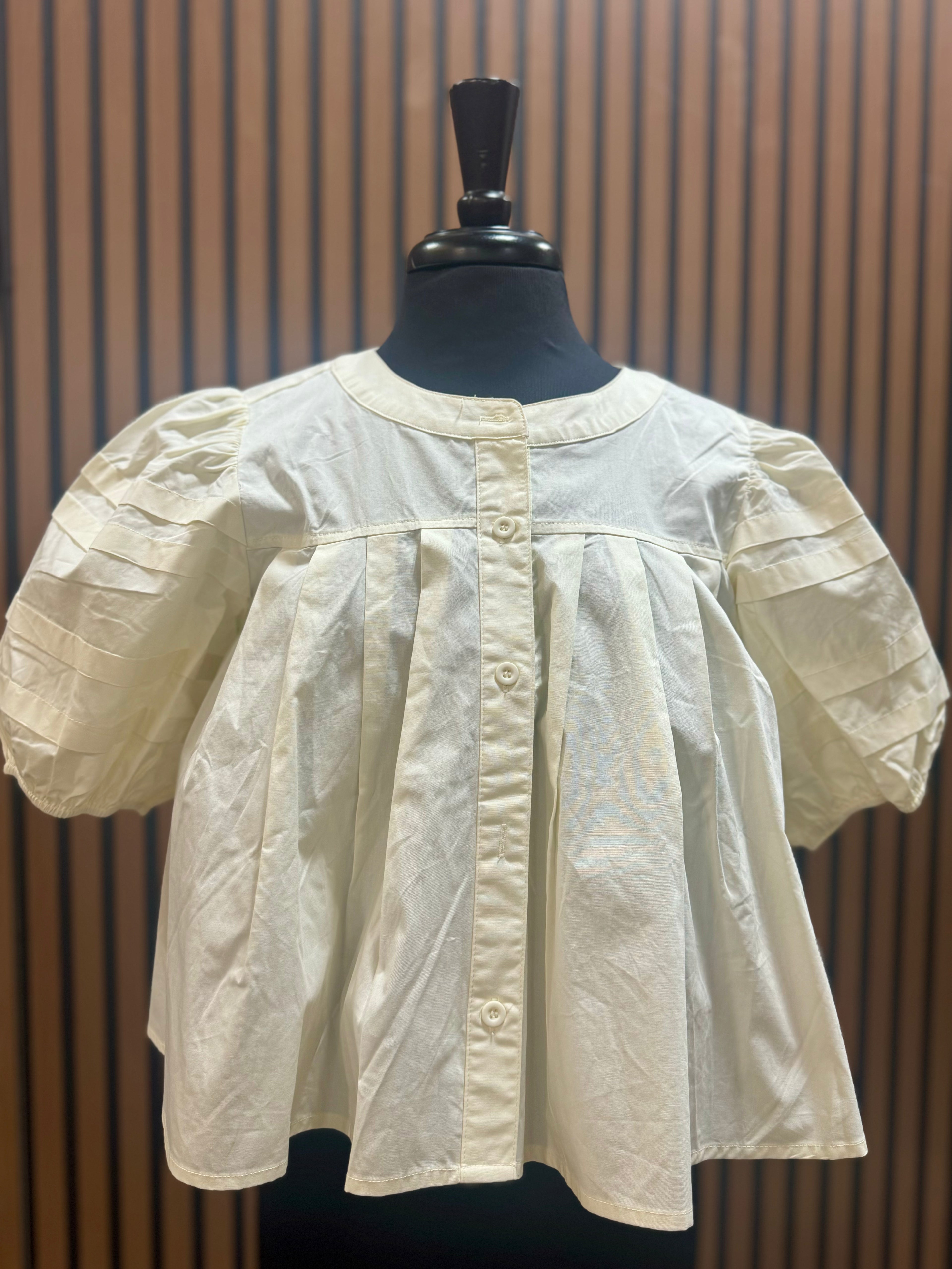 Cream Layered Pouf Sleeve Blouse