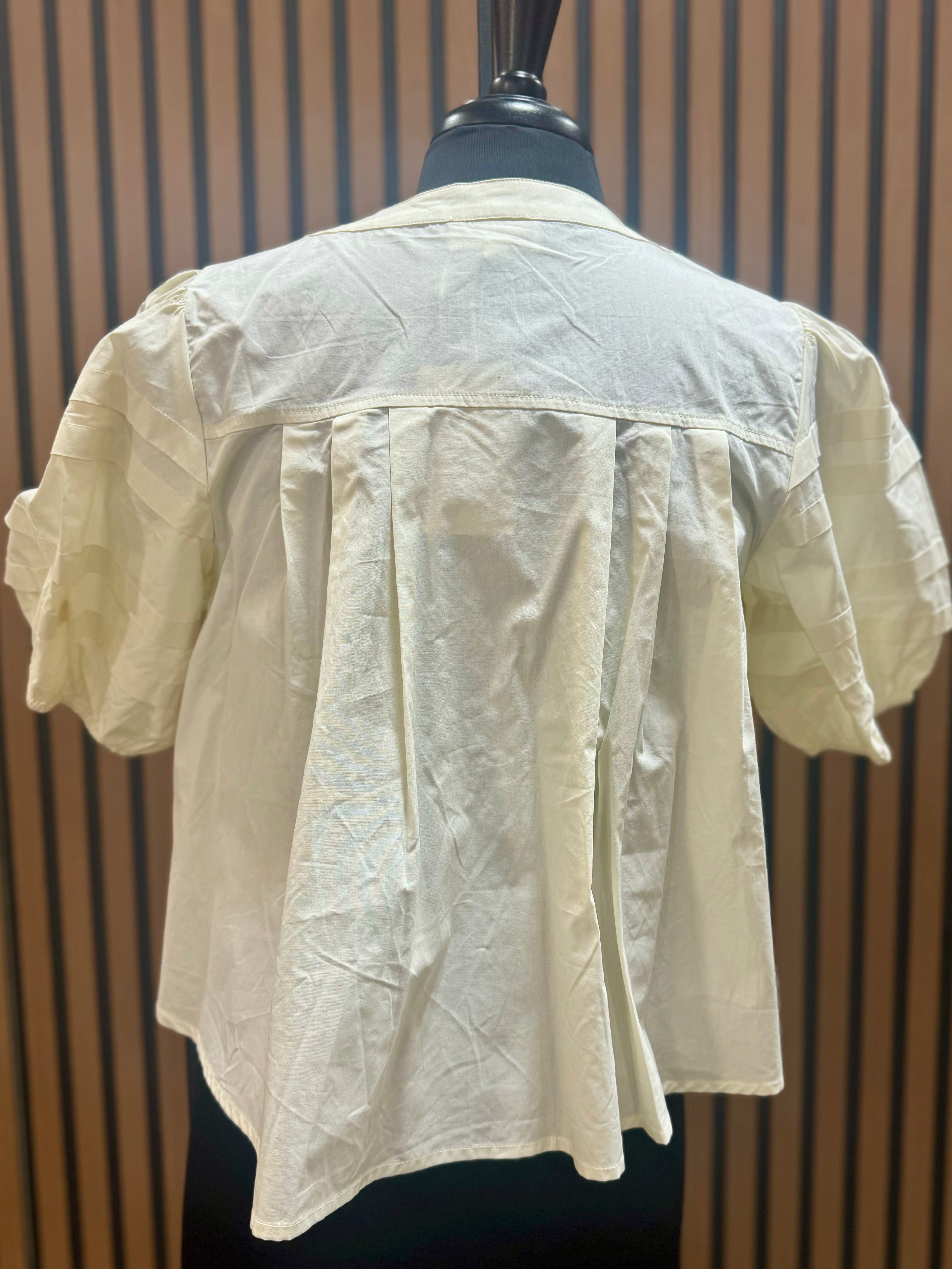 Cream Layered Pouf Sleeve Blouse