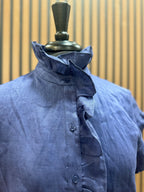 Navy Ruffle Button Down