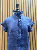 Navy Ruffle Button Down
