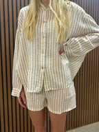 Tan White Stripe Shorts