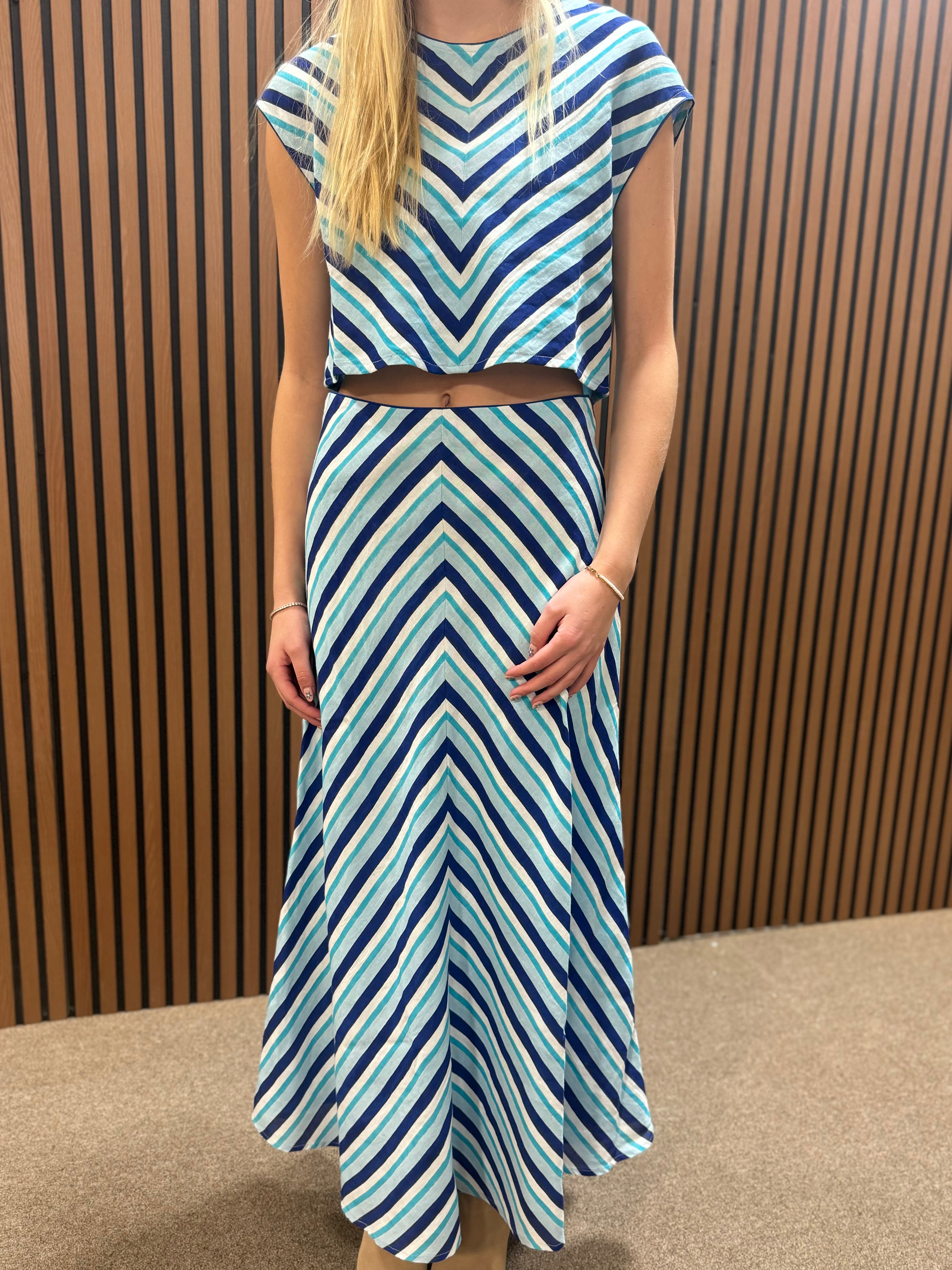 French Blue Stripe Linen Blend Skirt
