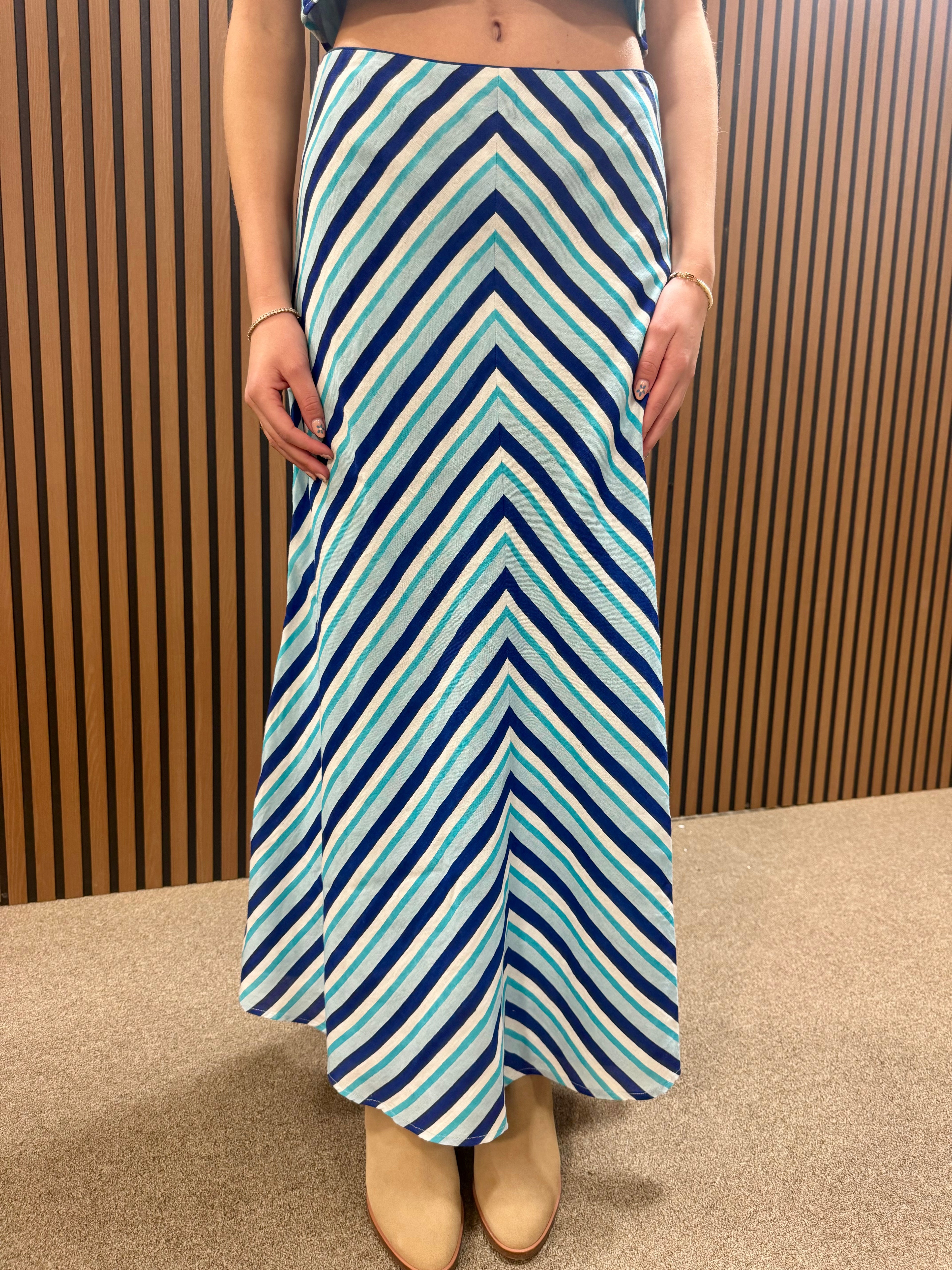 French Blue Stripe Linen Blend Skirt