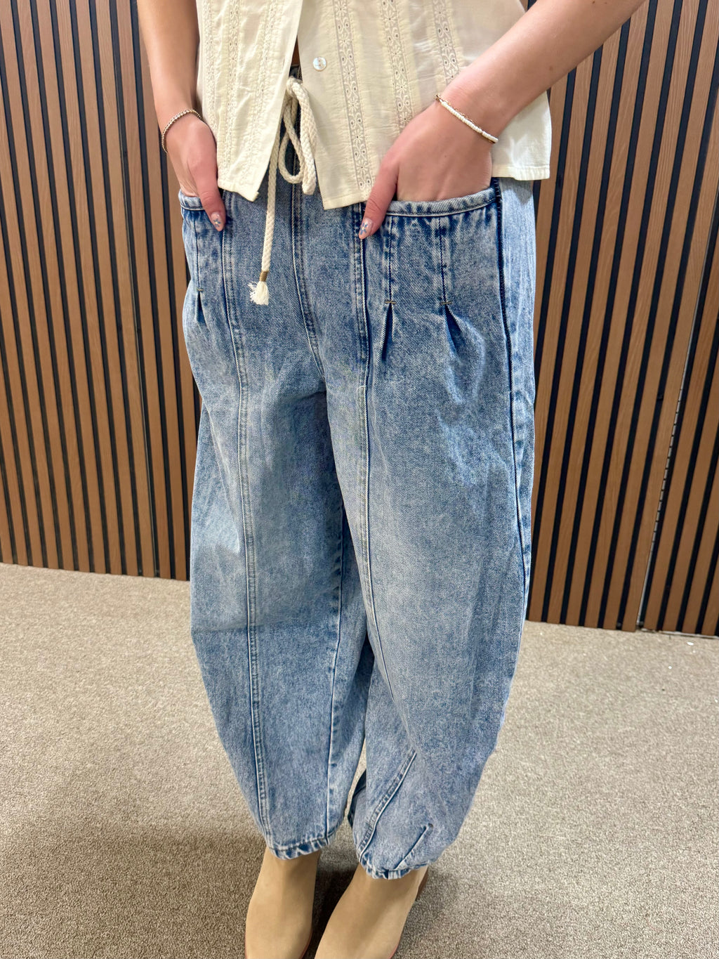 Washed Denim Barrel Jeans