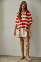 Striped Collared Pleat Mini Dress