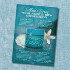Advertisement for Tallow + Tansy face balm on a textured blue background
