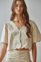 Floral Embroidered V Neck Top