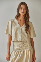 Floral Embroidered V Neck Top