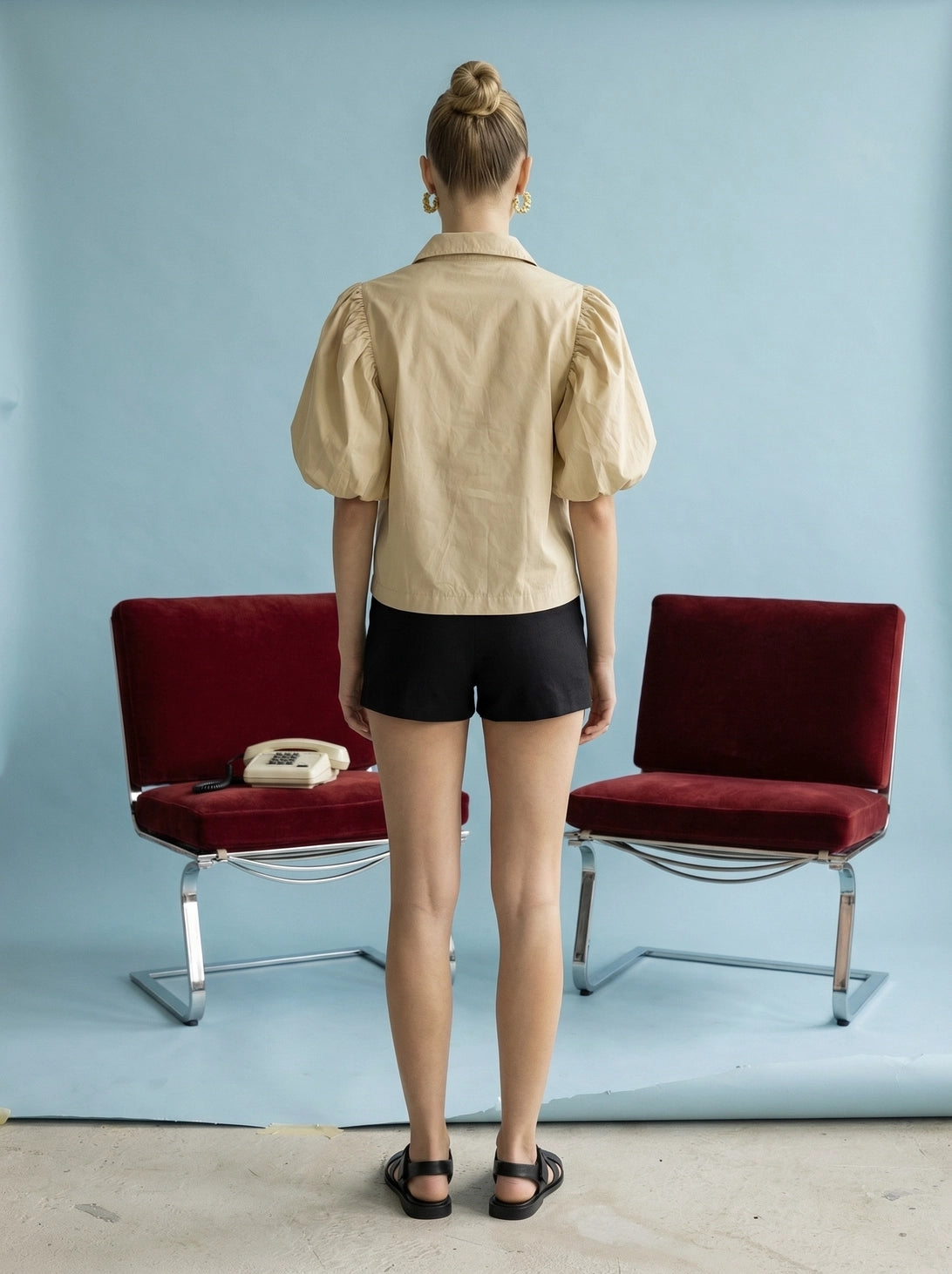 Tan Pouf Sleeve Blouse