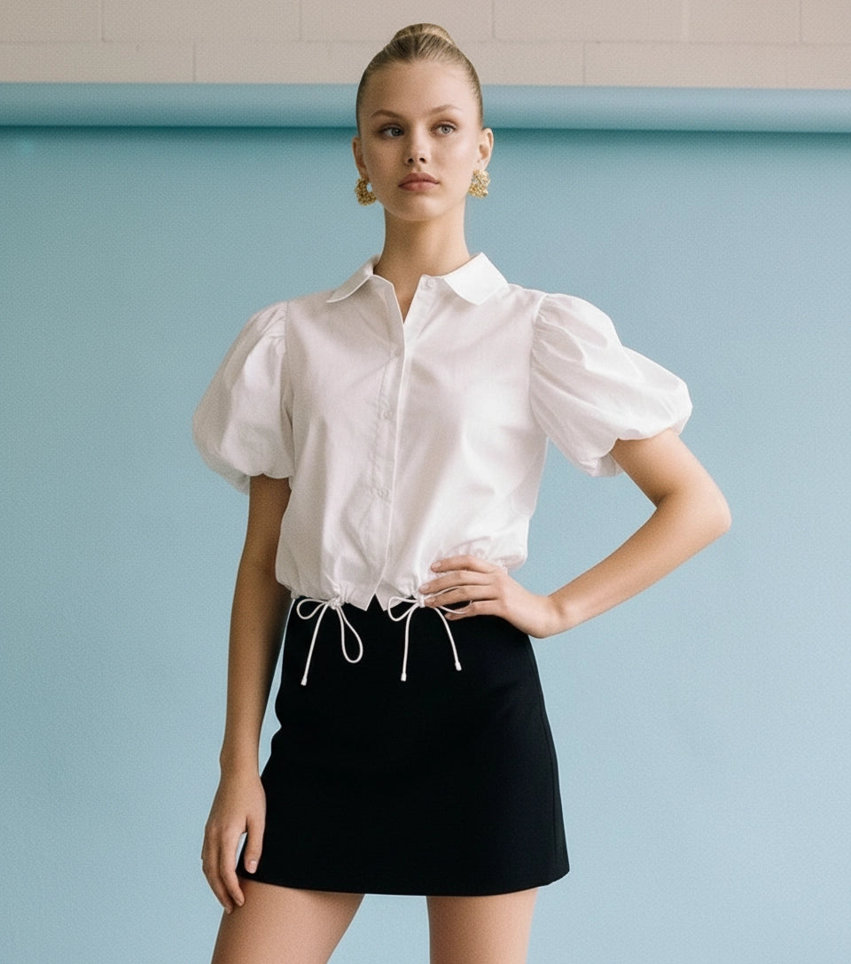 White Pouf Sleeve Blouse