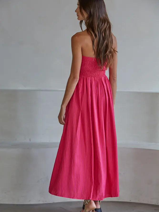 Striped Strapless Maxi Dress