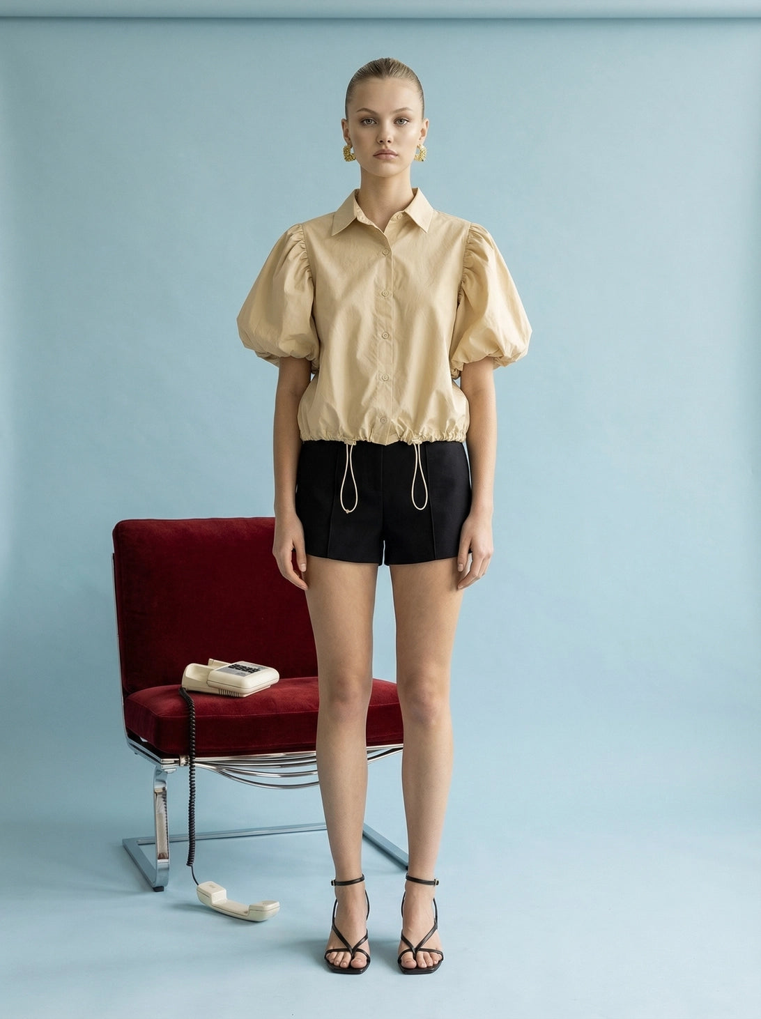 Tan Pouf Sleeve Blouse