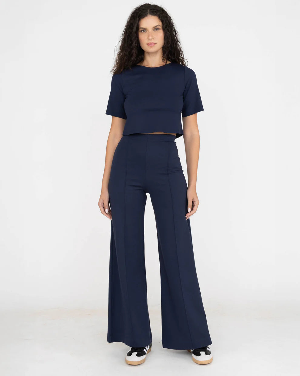 Ponte Knit Wide Pant - Navy