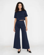 Ponte Knit Wide Pant - Navy